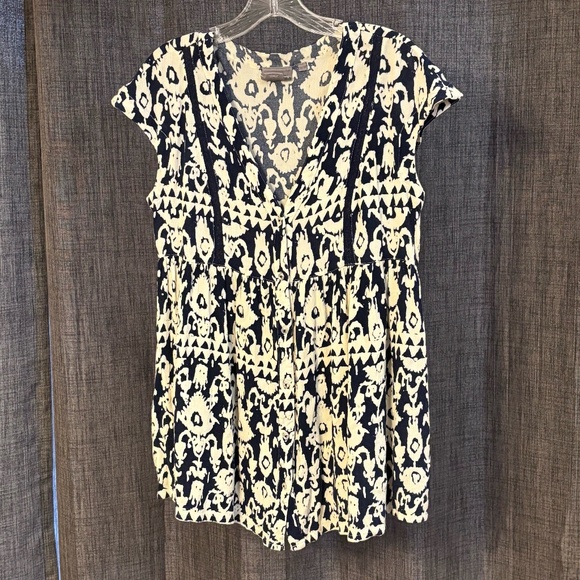 Vanessa Virginia Anthropologie Women's Sleeveless Top  SZ Small Navy Blue Cream - Picture 1 of 6